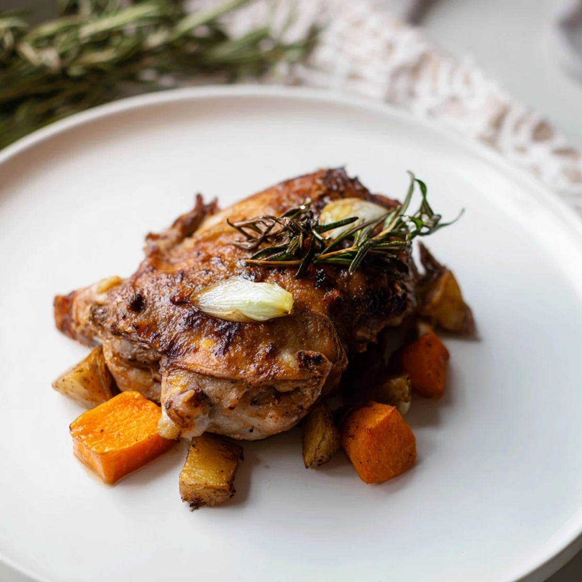 Golden-brown Roast Chicken with Rosemary and Garlic, a perfect, flavorful family dinner centerpiece.