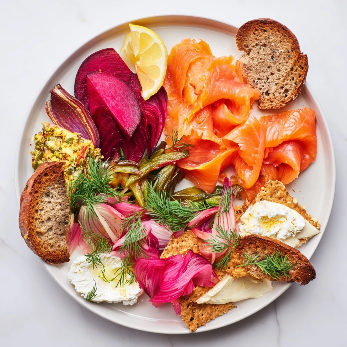 This inviting Winter Harvest Smoked Salmon Board shows perfectly arranged appetizers ready for sharing.