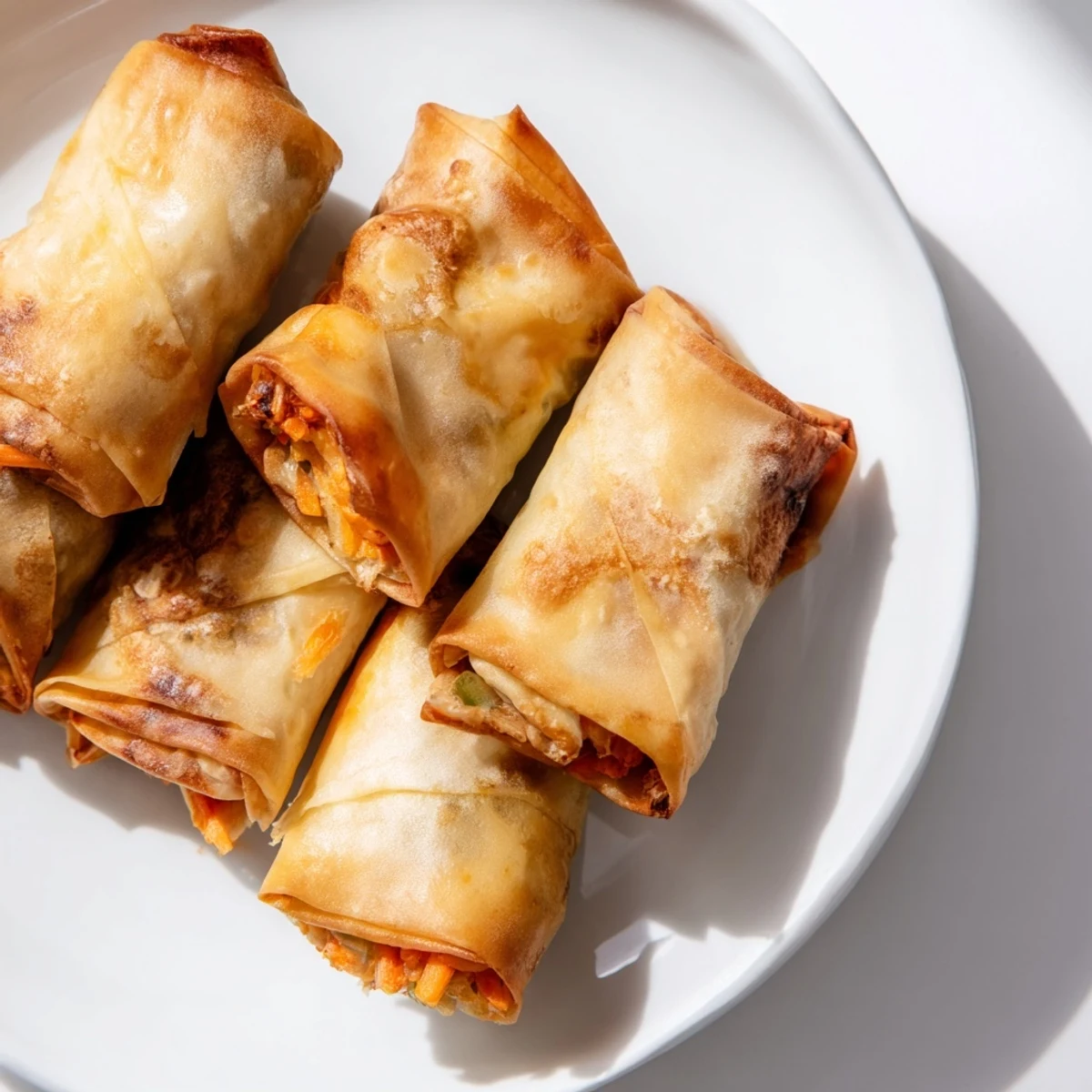 Crispy air fryer chicken lumpia bites, a savory appetizer glistening with golden-brown perfection, ready to enjoy.