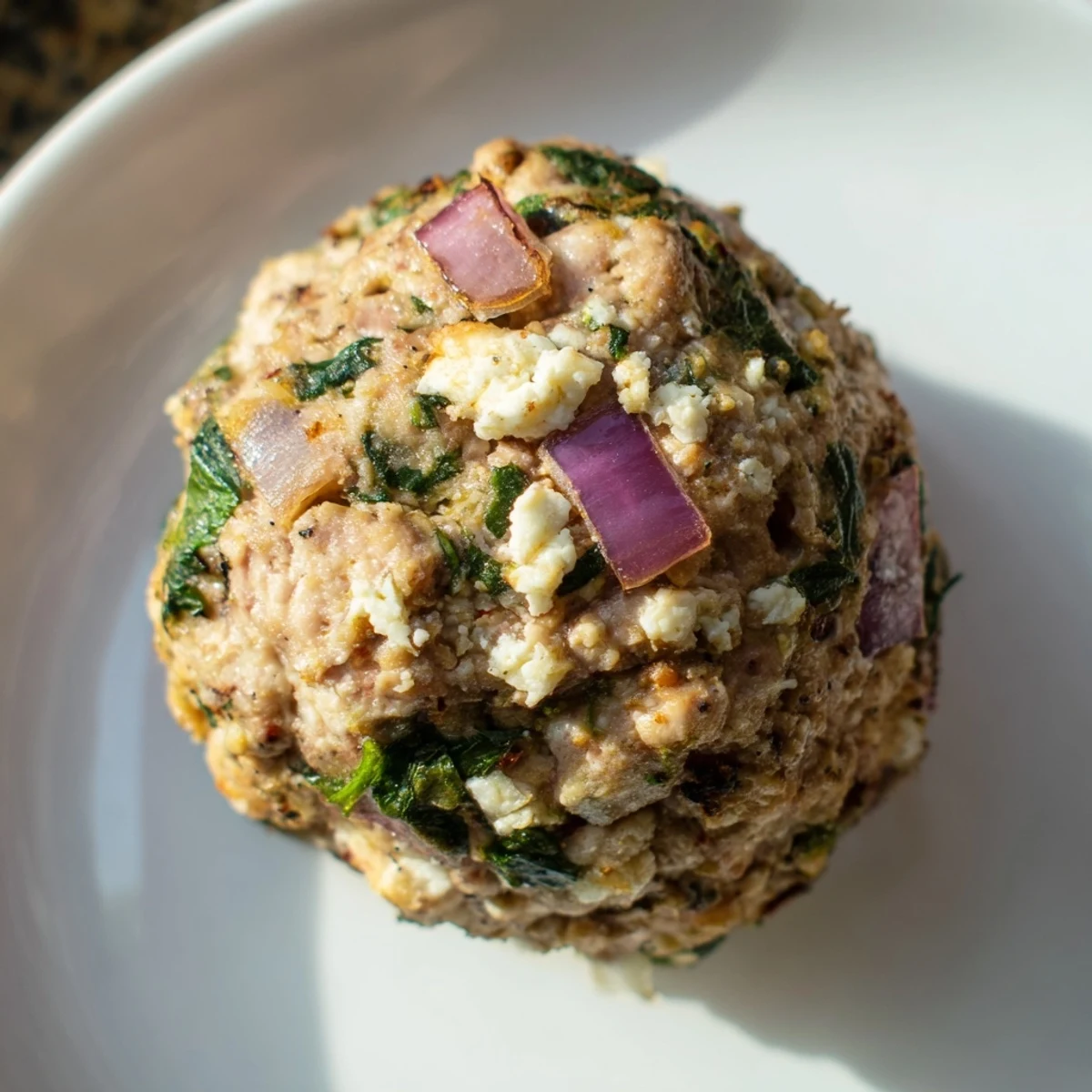 Golden-brown Spinach Feta Turkey Meatballs, tender and juicy, ready to be served with fresh parsley.