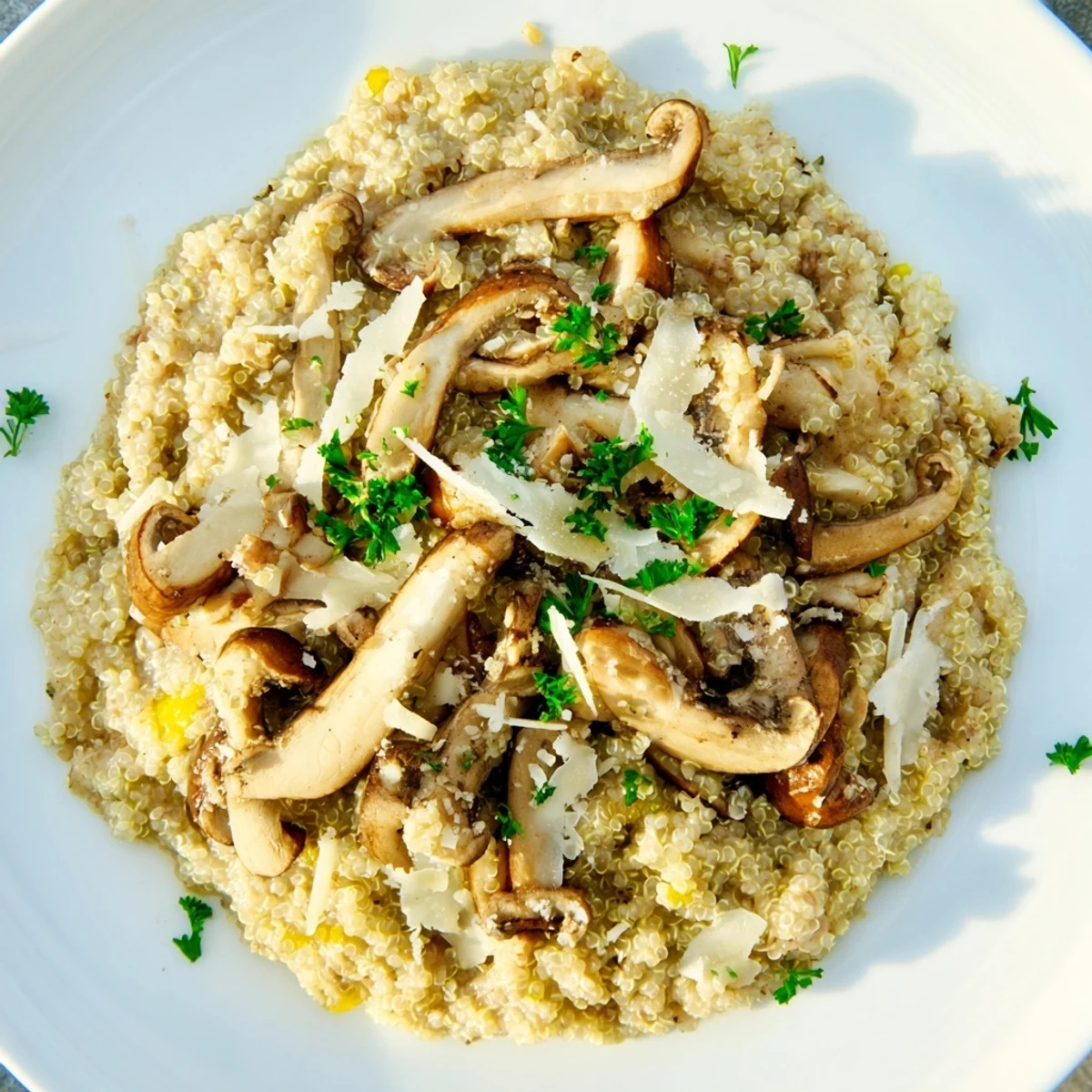 This comforting Mushroom Quinoa Risotto is a vegetarian delight, ready for a cozy dinner.