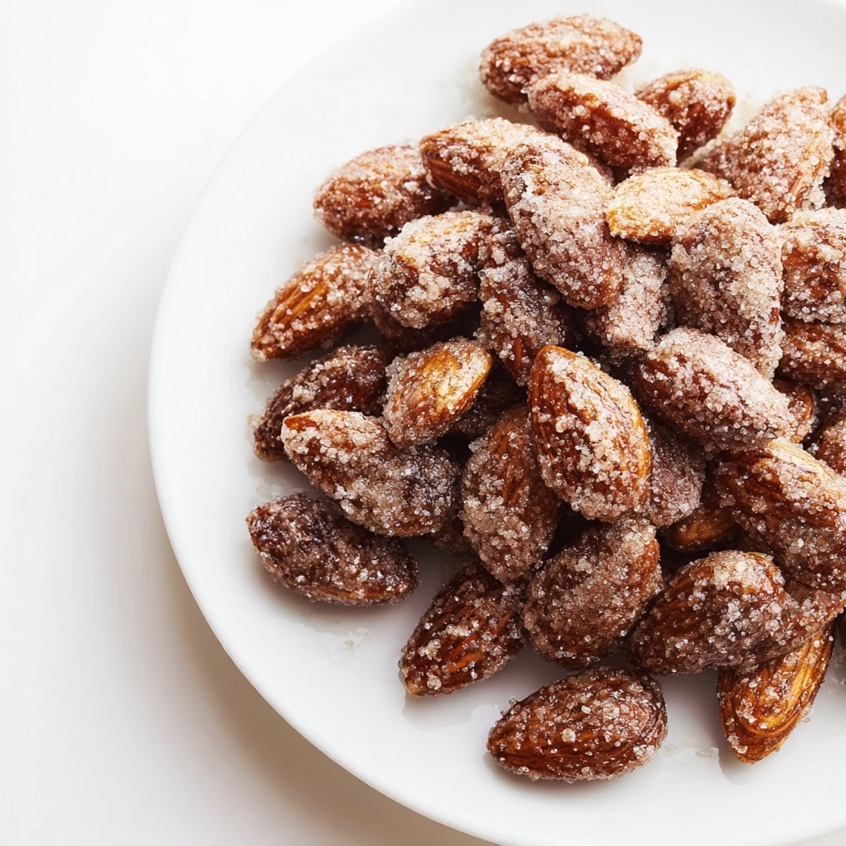Golden cinnamon roasted almonds, glistening with sugar, perfect for a cozy snack anytime.