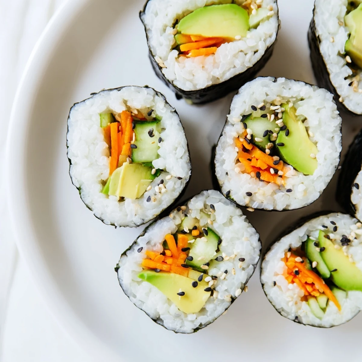 Avocado Cucumber Sushi rolls, showcasing fresh avocado and cucumber over rice; ready to enjoy.