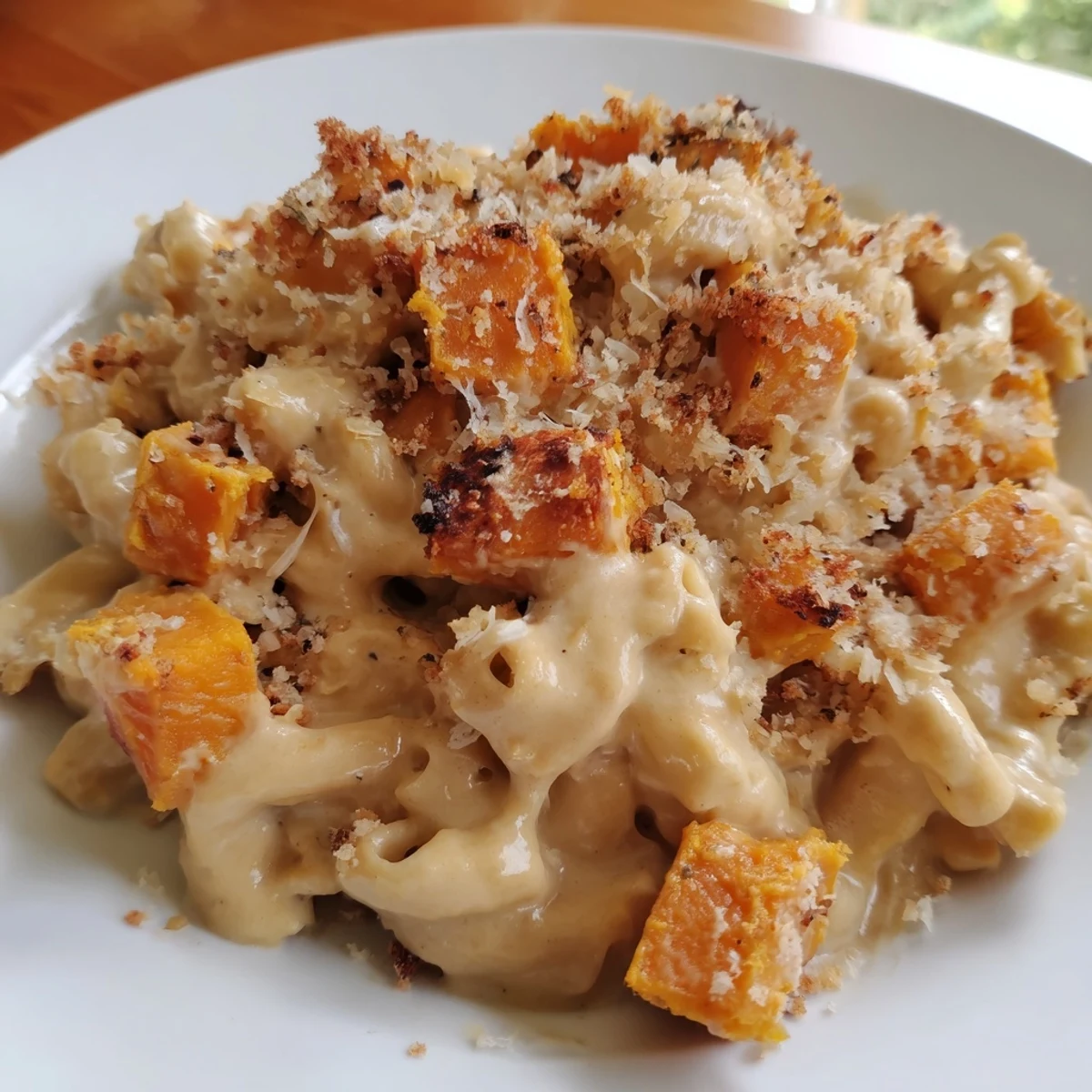 Creamy Butternut Squash Mac, a cheesy delight with roasted squash and a hint of Dijon mustard.
