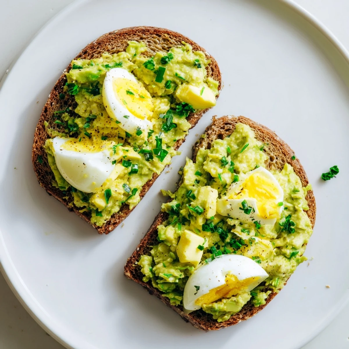 Creamy Avocado Egg Smash on toasted whole-grain bread, ready for a healthy breakfast.