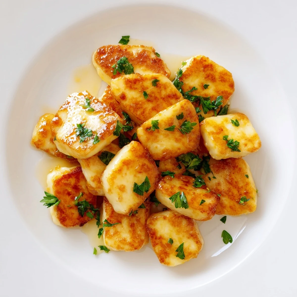 Crispy edges and a sweet-spicy glaze define this vibrant Hot Honey Halloumi cheese dish.