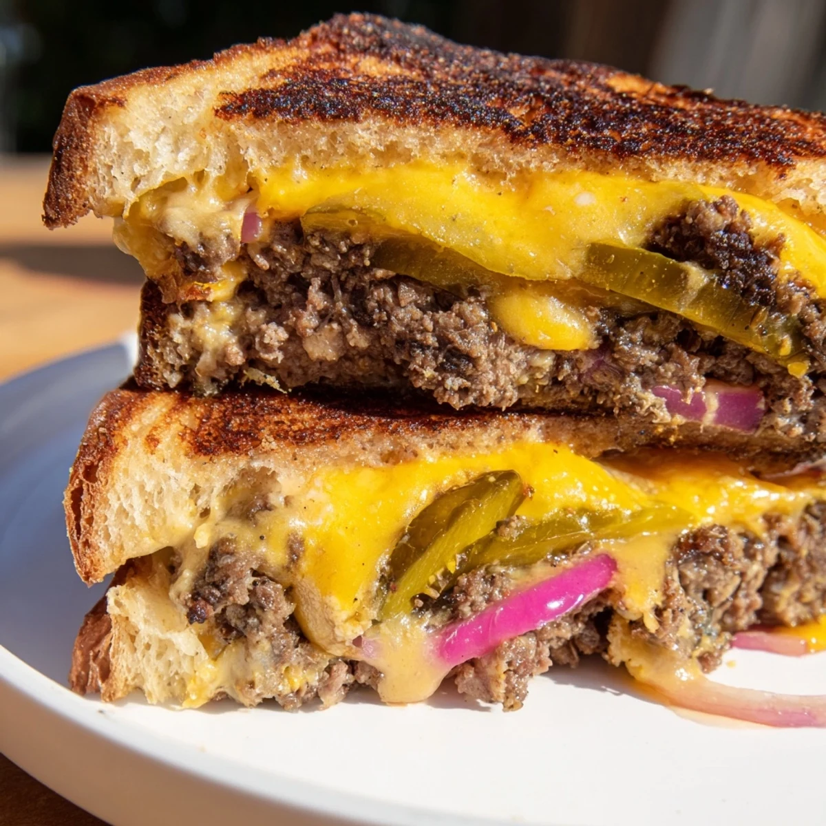 Golden, gooey Smashed Burger Grilled Cheese, a masterpiece of melted cheese and juicy beef.