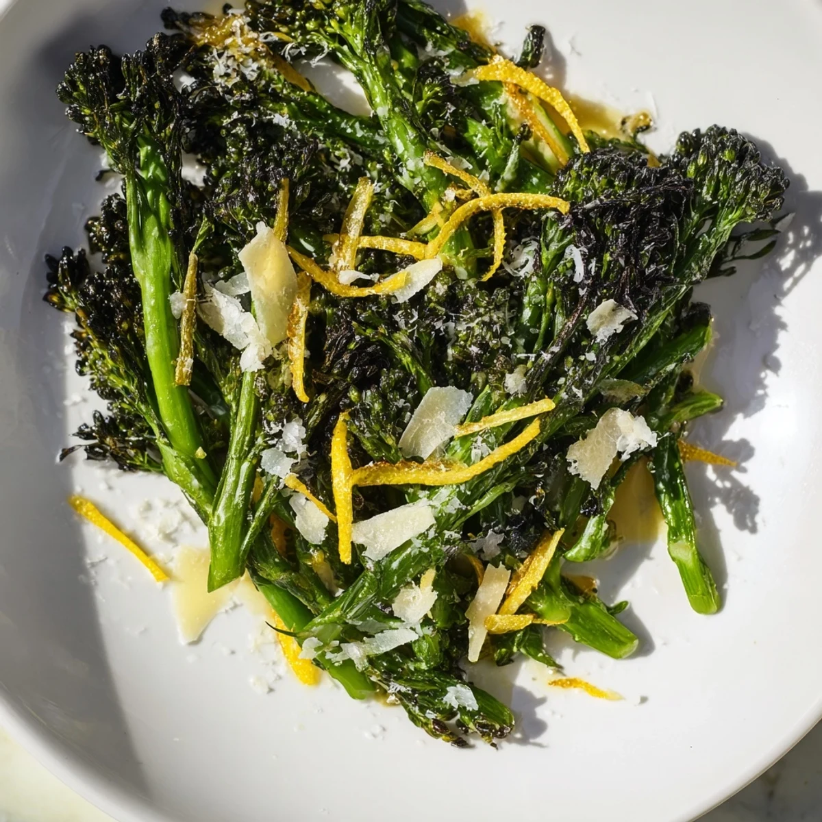 A close-up view of a delicious Charred Broccolini Salad, ready to be served immediately.