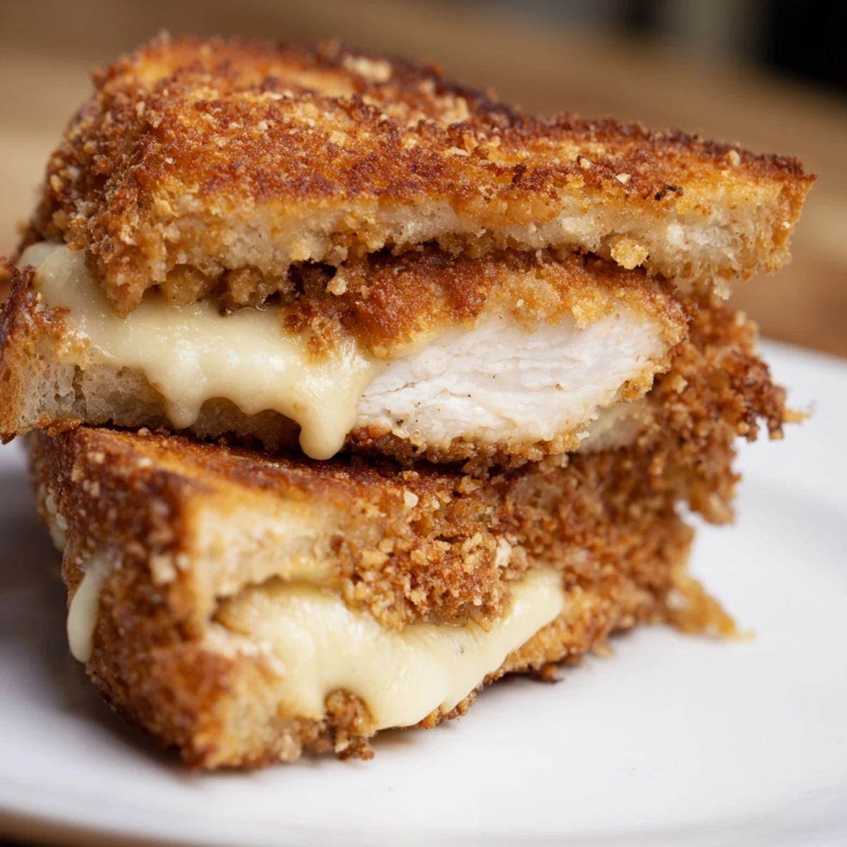 Golden, crunchy Crispy Parmesan Chicken Thighs nestled next to gooey, delicious grilled cheese sandwiches.