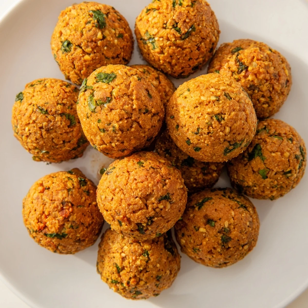 Golden-brown Levantine falafel balls, wonderfully crispy with a flavorful herb and spice-infused center, ready to eat.