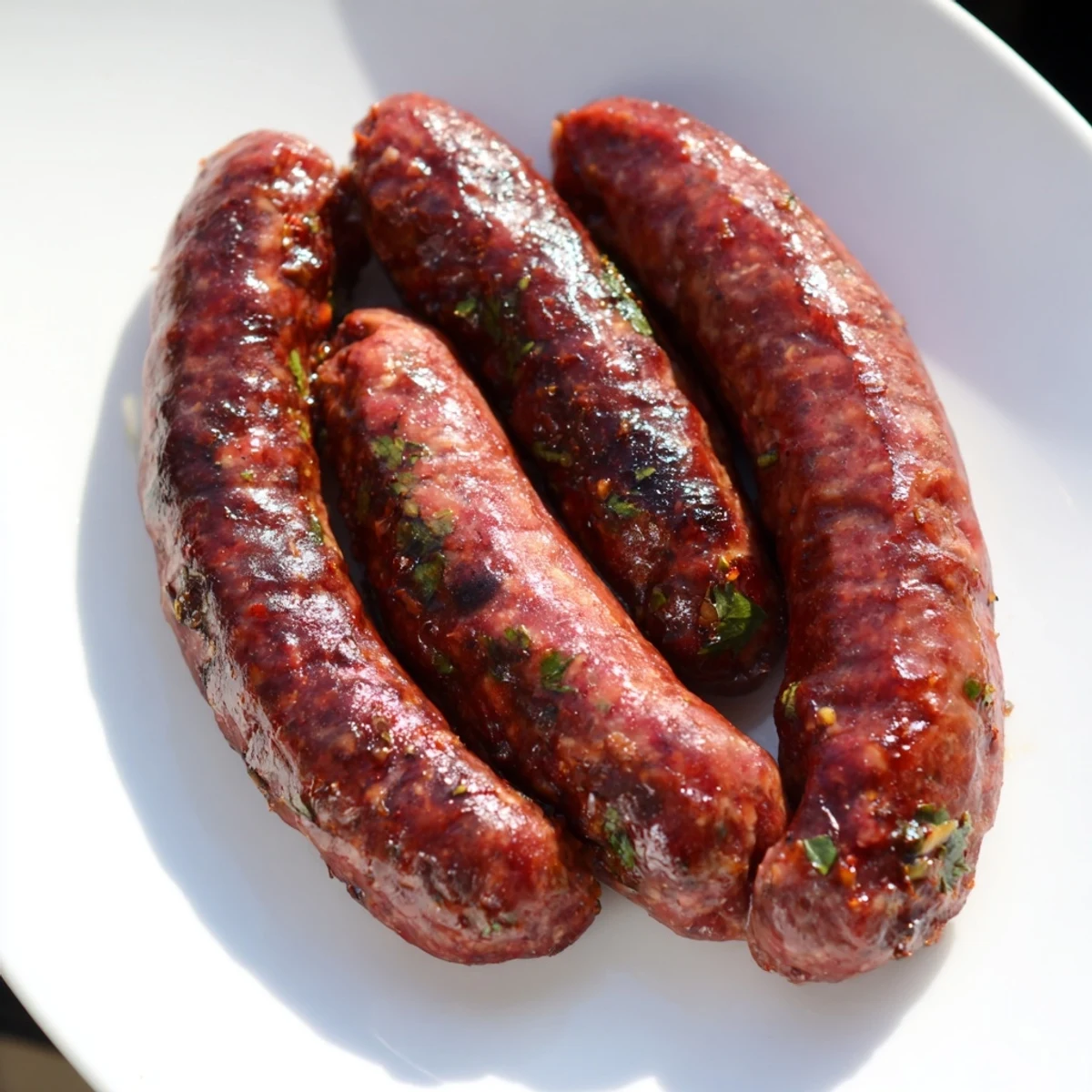 Golden-brown Tunisian Merguez sausage sizzling on the grill, ready to be enjoyed with couscous.