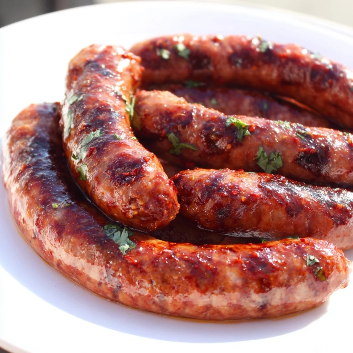 Spicy and aromatic Tunisian Merguez sausages, showcasing the rich flavors from North Africa, grilling perfectly.