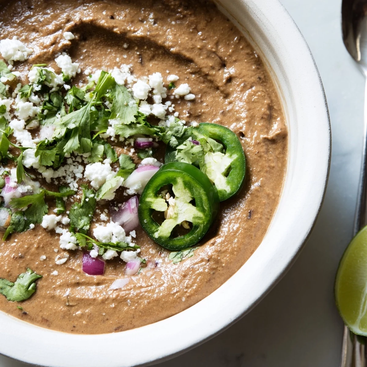 Thick and zesty Spicy Black Bean Dip served with crunchy tortilla chips and fresh vegetable sticks.