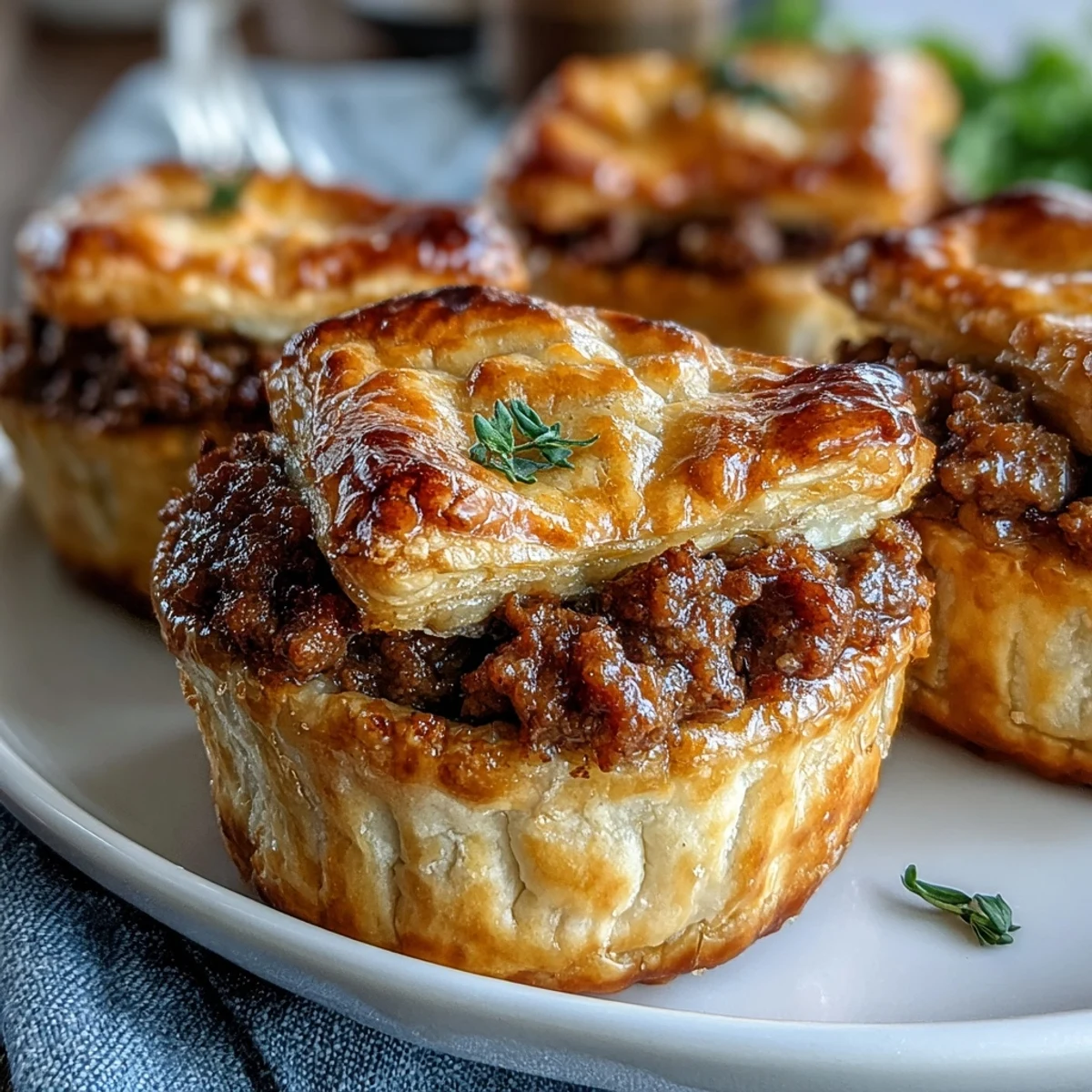 A platter of freshly baked Mini Beef Tourtières, featuring a savory spiced ground beef filling.