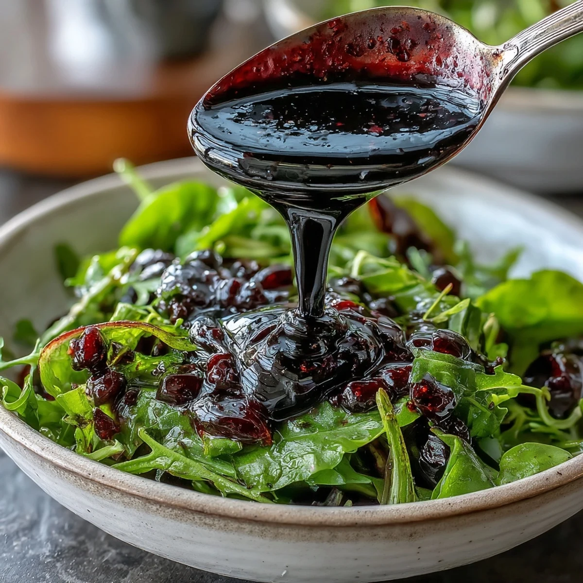 Black Currant Vinaigrette in a small serving cruet, ready to dress roasted vegetables.