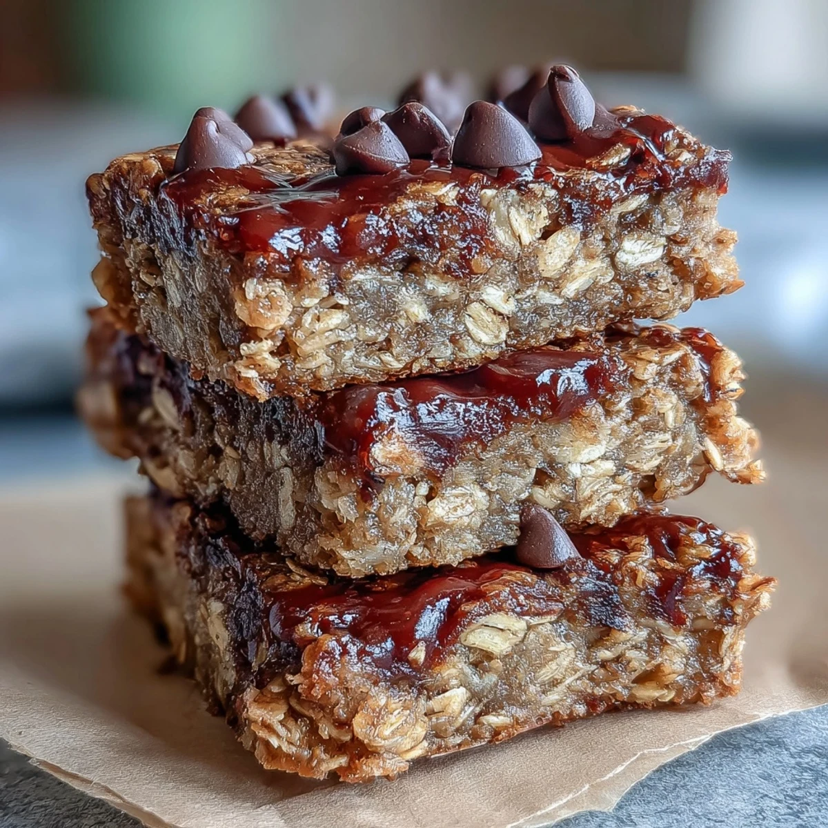 Chewy banana baked oatmeal bars packed with chopped nuts, perfect for breakfast or a snack.