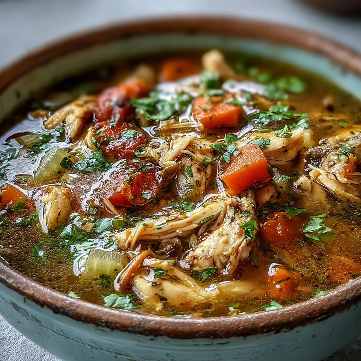 Close-up of Anti-Inflammatory Turmeric Chicken Soup ingredients: turmeric, ginger, carrots, and bone-in chicken thighs ready to cook.