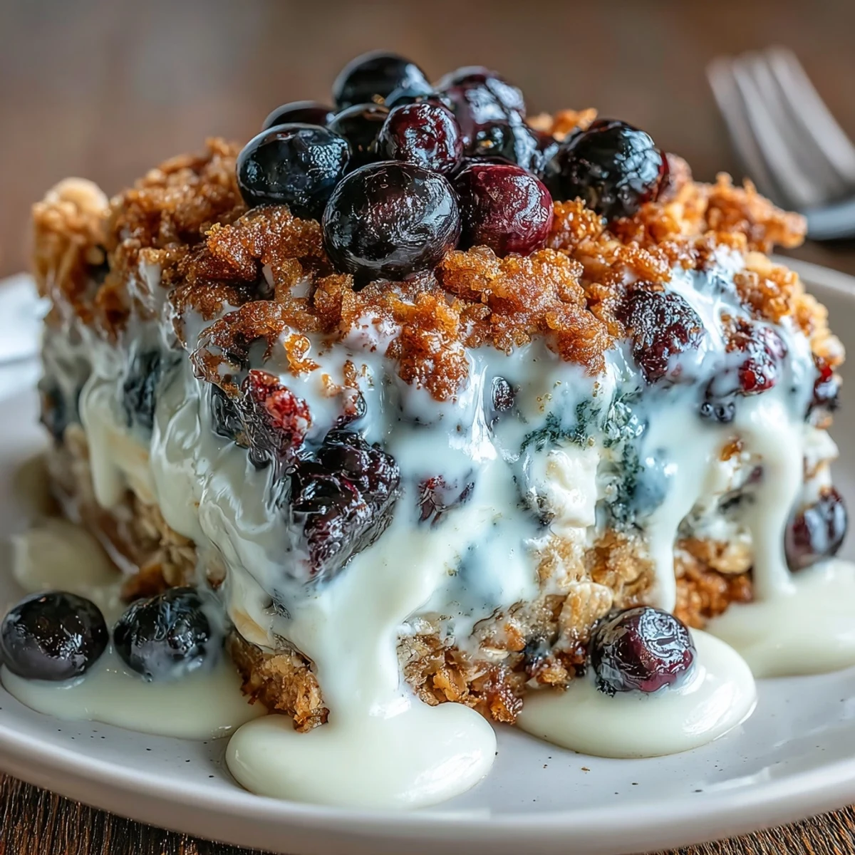Wholesome blueberry oatmeal bake with creamy Greek yogurt swirl, baked until golden and bursting with juicy berries for a healthy breakfast.