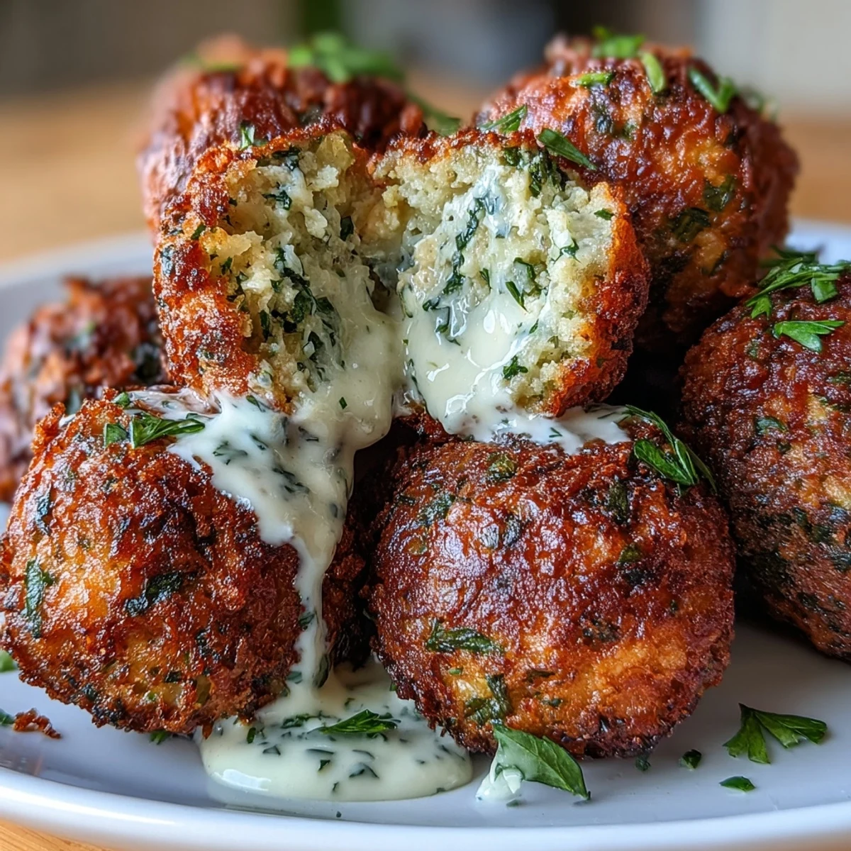 Golden, herby falafel made lighter in the air fryer, paired with creamy green tahini for dipping.  