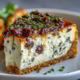 This savory Kalamata cheesecake appetizer features a creamy filling with tangy olives and fresh herbs, perfect for a party platter.  