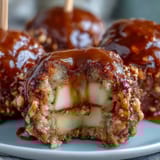 Caramel candy apple slices with crushed peanuts are a sweet and crunchy party treat, perfect for autumn gatherings and Halloween celebrations.