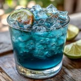 Vibrant butterfly pea flower lemonade that shifts from deep blue to magenta when lemon juice is added.