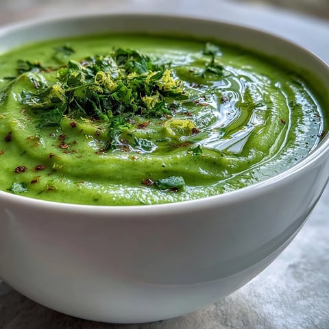 Silky smooth Zucchini Soup in a white bowl, garnished with fresh herbs and a light cream swirl.