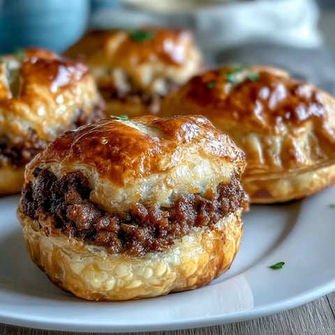 Golden-brown Mini Beef Tourtières with flaky cream cheese pastry, served warm with tangy cranberry chutney.