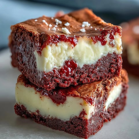 Swirled Red Velvet Cheesecake Brownies with a fudgy texture and creamy layers on a plate.