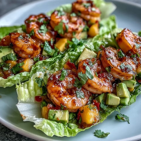 Lightened-Up Mango Salsa Shrimp Lettuce Tacos with juicy shrimp and vibrant mango salsa in crisp lettuce cups.