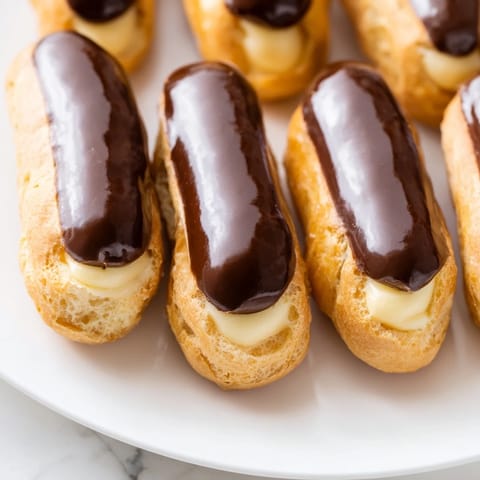 Sweet Bites’ mini chocolate éclairs glistening with rich chocolate glaze offer a delightful treat for everyone.