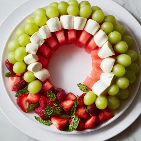 A colorful plate of Summer Watermelon Slice featuring watermelon, strawberries, and creamy cheese; a summer delight!