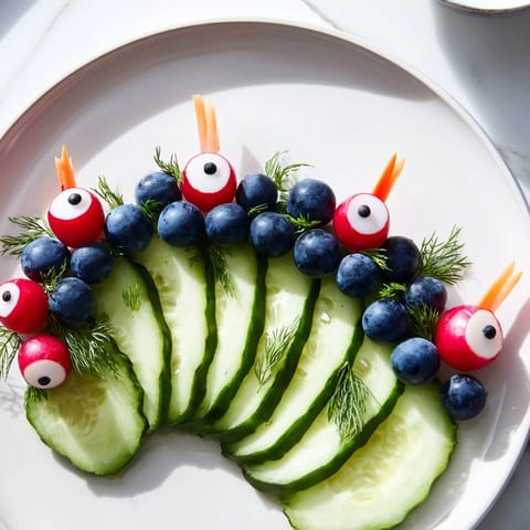 A visually appealing Peacock Tail, a perfect party appetizer with fresh cucumber and radish details.