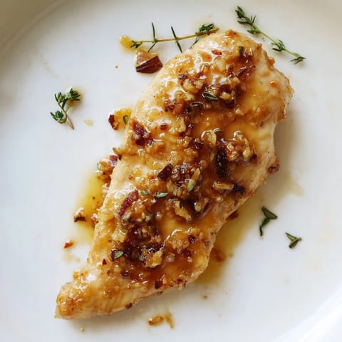 A close-up of tender Honey Dijon Chicken Skillet with glossy mustard sauce, fresh parsley garnish, and steam rising from the pan.