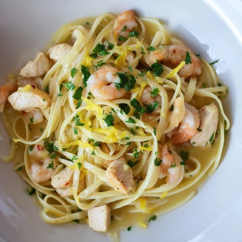 Lemon Garlic Shrimp & Chicken Pasta
