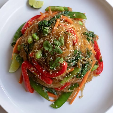 This vegan and gluten-free Kelp Noodle Stir-Fry features crisp veggies in a savory ginger sauce.