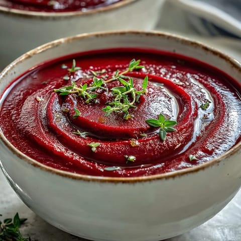 A swirl of cream and lemon juice brightens the deep magenta Roasted Beet Soup.