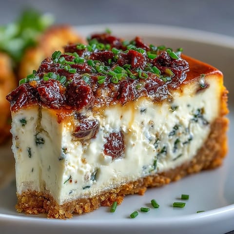 This savory Kalamata cheesecake appetizer features a creamy filling with tangy olives and fresh herbs, perfect for a party platter.  