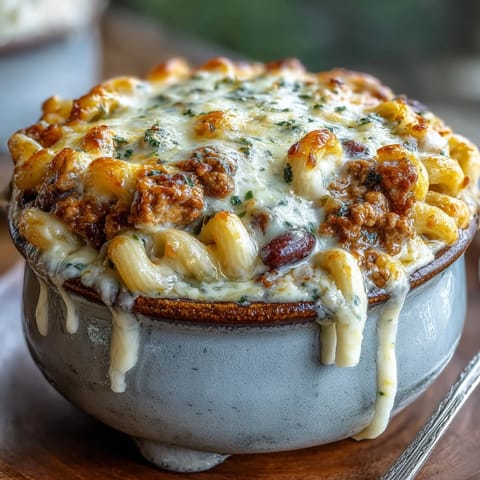Hearty Baked Ranch Turkey Chili Mac with beans and pasta, ready for an easy family casserole dinner.