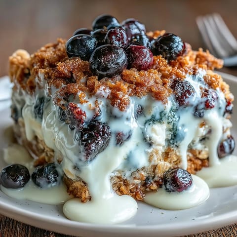 Wholesome blueberry oatmeal bake with creamy Greek yogurt swirl, baked until golden and bursting with juicy berries for a healthy breakfast.
