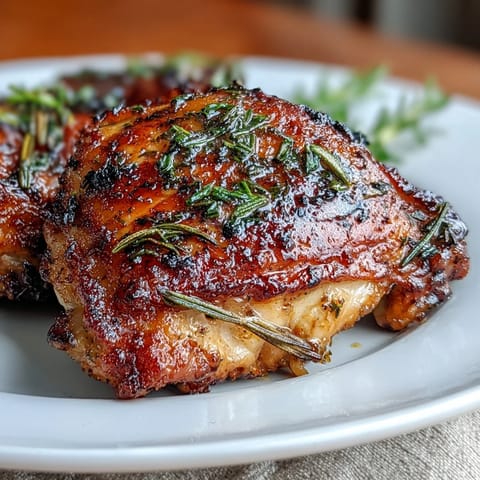 Aromatic herb roasted chicken thighs with tender baby potatoes and sweet carrots, all caramelized in a single roasting pan.  