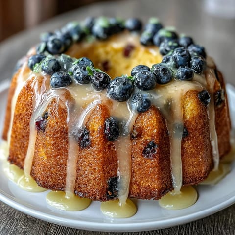Mini lemon blueberry sourdough bundt cakes with a tangy lemon glaze, bursting with fresh blueberries and citrus aroma.  