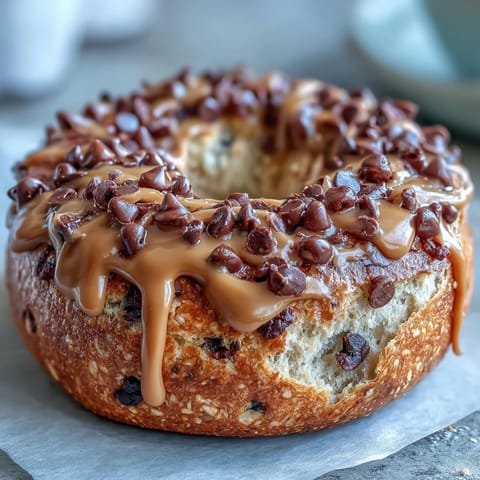 Delicious chocolate chip protein bagels topped with creamy peanut butter drizzle, perfect for a post-workout breakfast treat. Soft, chewy bagels filled with melty chocolate chips and drizzled with rich peanut butter sauce for a protein-packed morning meal. Golden-baked bagels bursting with chocolate chips, finished with a luscious peanut butter drizzle for a satisfying and nourishing breakfast option.