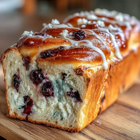 Golden sourdough loaf swirled with juicy blueberries and bright lemon zest, perfect for a flavorful breakfast or sweet snack.  