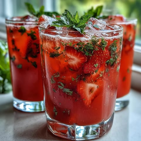 Strawberry Basil Lemonade Mocktail Pitcher: A vibrant, refreshing summer drink with juicy strawberries, zesty lemon, and fragrant basil, perfect for entertaining.