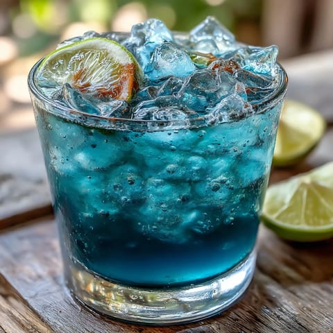 Vibrant butterfly pea flower lemonade that shifts from deep blue to magenta when lemon juice is added.