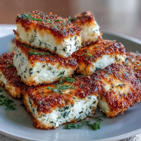 Golden-crisp breaded feta baked with panko, drizzled with honey and fresh herbs for a Mediterranean appetizer.
