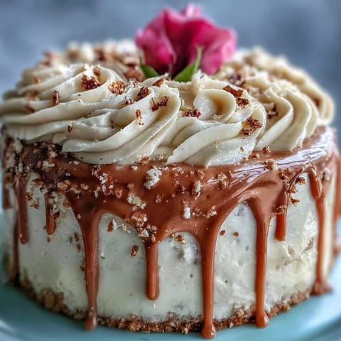 A pink rosé velvet cake, perfect for celebrations, featuring artistic shimmering gold drips.