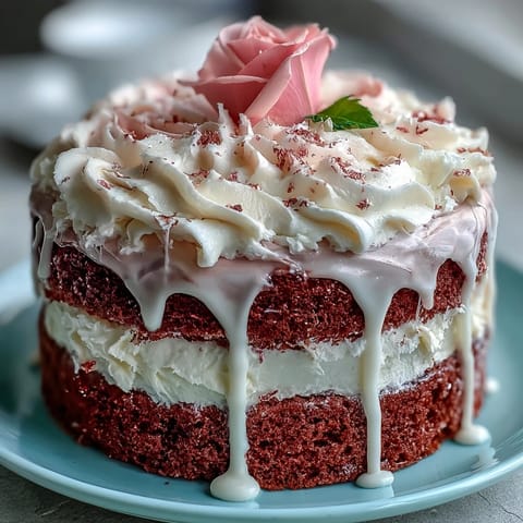 Elegant pink Bridal Shower Rosé Velvet Cake with shimmering gold drip.
