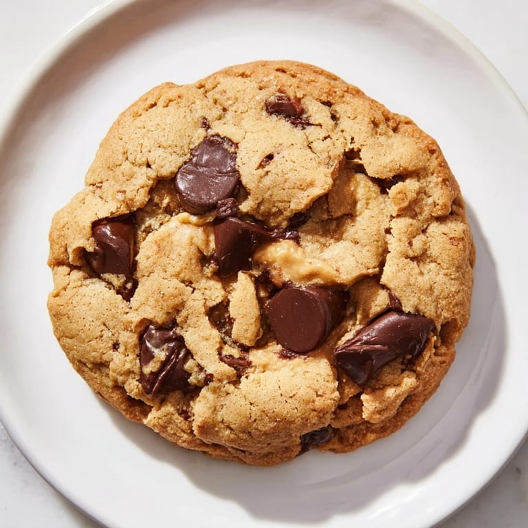 A close-up shot of freshly baked Peanut Butter Chocolate Chip Cookies, golden brown and enticingly fragrant.